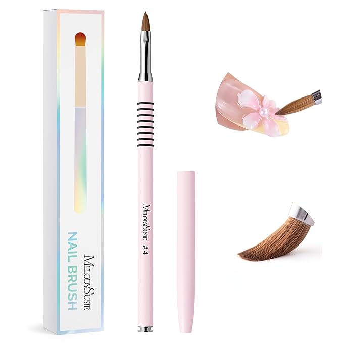 MelodySusie 3D Kolinsky Acrylic Nail Brush, Professional Nail Art Sculpture Brush with Pink Metal Non-Slip Grip Handle, for Acrylic Application 3D Nail Art Flower Designs, Size 4
