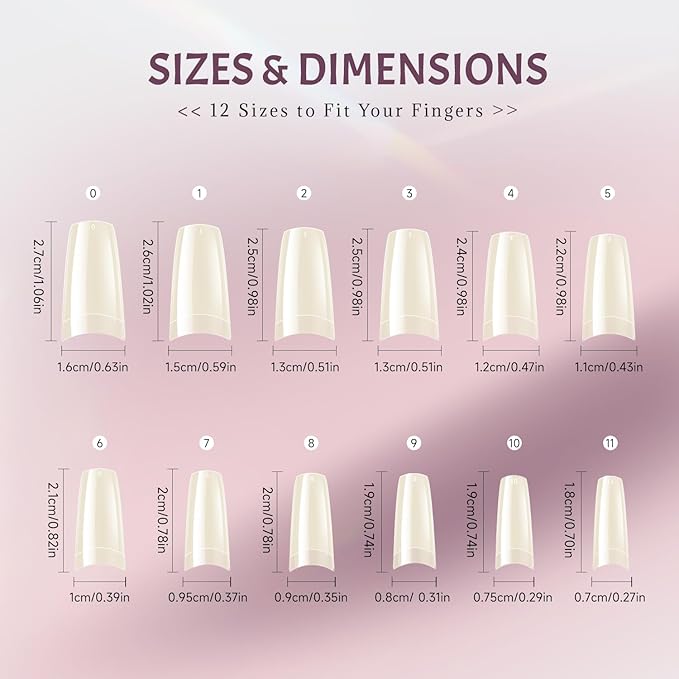 Ranrose 504PCS Fake Nails, French Tip Soft Gel Nail Tips 12 Sizes Acrylic Nail Kit Half Cover False Nails Manicure with Box for Nail Extensions Art White Press on Nails DIY Beginners