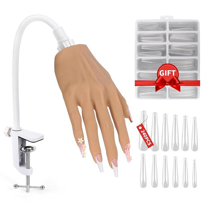 LIONVISON Practice Hand for Acrylic Nails, Realistic Silicone Nail Hand Practice, Flexible Fake Nail Mannequin Training Hand for Nail Practice, Acrylic Nail Art Practice Tool (with Visible Joints)