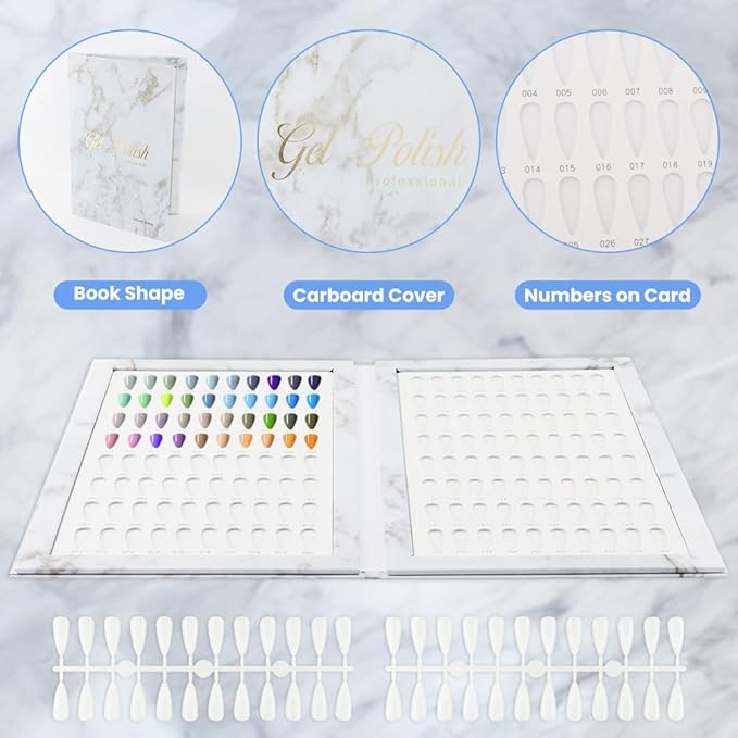 160 Nail Color Book, with 240 Flase Tips & Number Sticker Labels, Professional Nail Art Salon Display Booklet Nails Color Swatches Book for Polish UV Gel(COLOR:white)