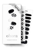 ohora Semi Cured Gel Nail Strips (N Checkers) - Dark, Patterned, Works with Any UV/LED Lamps, Salon-Quality, Long Lasting, Easy to Apply & Remove - Includes 2 Prep Pads, Nail File & Wooden Stick