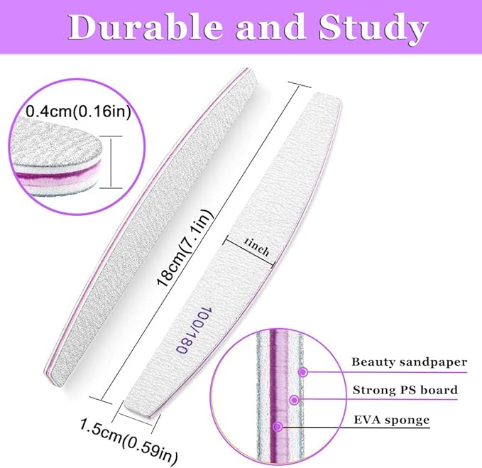 20PCS Nail File Buffer Set for Natural Nails,100 180 Grit Nail File,4 Sides 120 Grit Sanding Buffer Nail Block for Gel Acrylic Nails Professional Manicure Tool,Purple