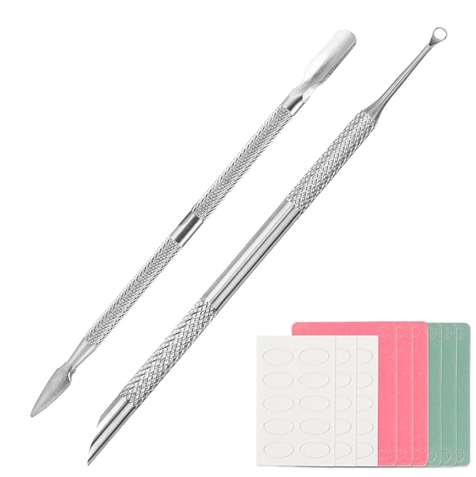 Professional Nail Cuticle Around Polish Remover Tool, Stainless Steel Dual-Ended Russian Prep Cuticle Pusher Tool with 9 Sheets 100/180/240 Grit Sandpaper for Manicure Pedicure Home Salon Use
