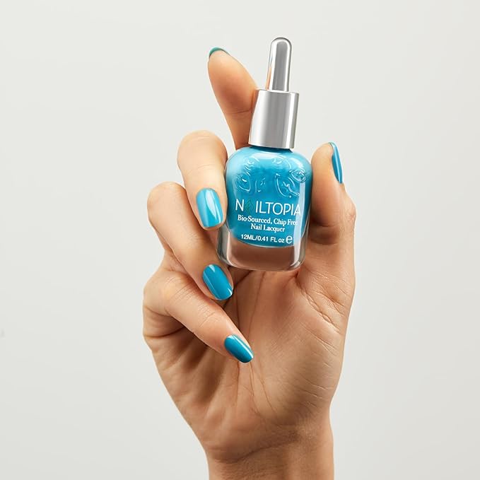 Nailtopia Bio-Sourced, Chip Free Nail Lacquer - All Natural, Strengthening Biotin and Superfood-Infused Polish - Chip Resistant Formula - Quick-Dry, Long Lasting Wear - Hawaiian Blue - 0.41 oz