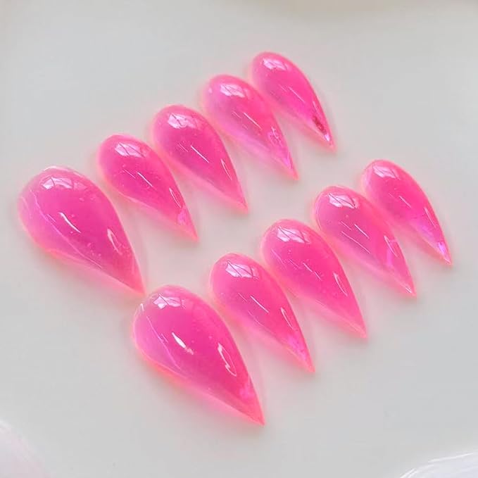 Handmade Almond Press on Nails Curved Short Eagle Claw False Nails Pink Nail Press ons Muti-Layer Gel Luxury Dragon Claw Handmade Nail Cute False Nails for Women (Size S)