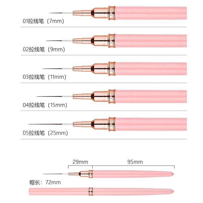 Metallic Liner Nail Art Brushes Set, Nail Art Pens, 5PCS White Color Nail Tools Liner Brush UV Gel Polish Painting Nail Design For Long Lines, Thin Details, Fine Drawing, Sizes 7/9/11/15/25mm