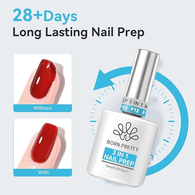 BORN PRETTY 15ML Nail Dehydrator and Nail-Primer,3-in-1 Nourishing Prep for Nails Glue Acrylic & Gel Nails,Fast Dry Superior Bonding Agent Supplies Professional Salons