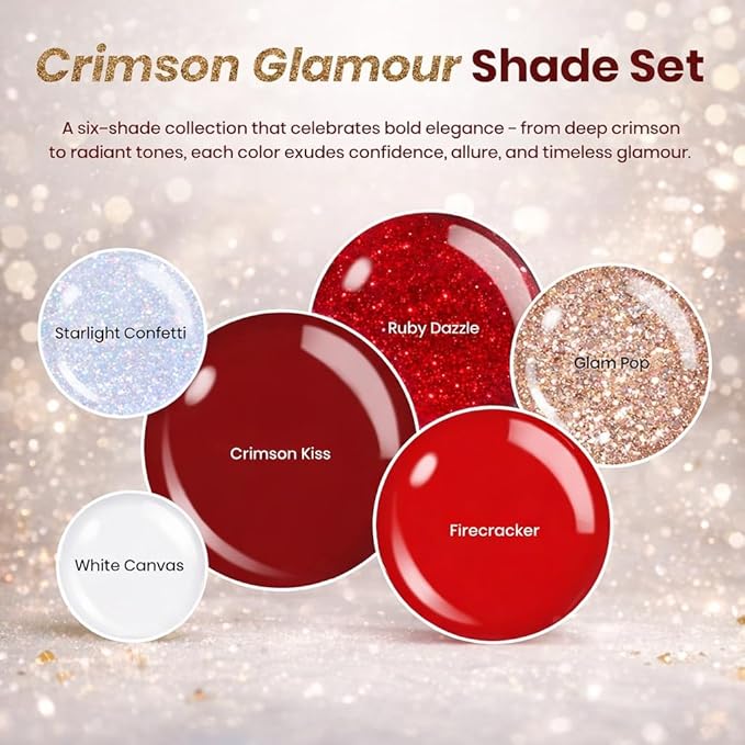 Beetles Valentines Gel Nail Polish Set, Stay Shining Crimson Glamour Shade Set 6 Colors Gel Polish White Red Burgundy Glitter Color Soak Off UV LED Nail Art DIY Salon at Home Gift for Women