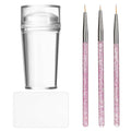 French Tip Nail Stamp Clear Silicone French Tip Tool French Tip Stamp French Manicure Kit French Nail Art Stamper Kit with Scrapers and Nail Art Brushes for French Manicure Home DIY Salon 5 Pcs