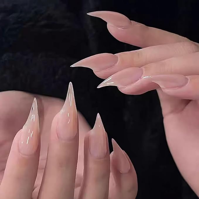 Luxury Press on Nails Medium Curved Stiletto Handmade Eagle Claw Unique Reusable ABS Material Fake Nails Dragon Cat Claw False Nails with Designs Nude Glossy Glue on Nail Thick Acrylic Nail(M)