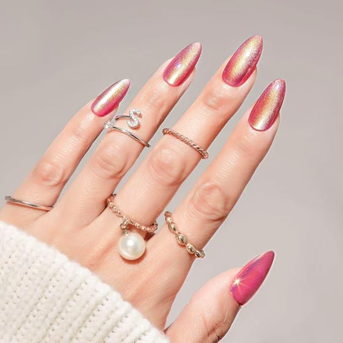 30Pcs Almond Press On Nails - Supremely Fit & Natural Soft Gel Almond Nails,15 Sizes, Reusable Fake Nails Kit with Gift Box for Women (Peach Pink)