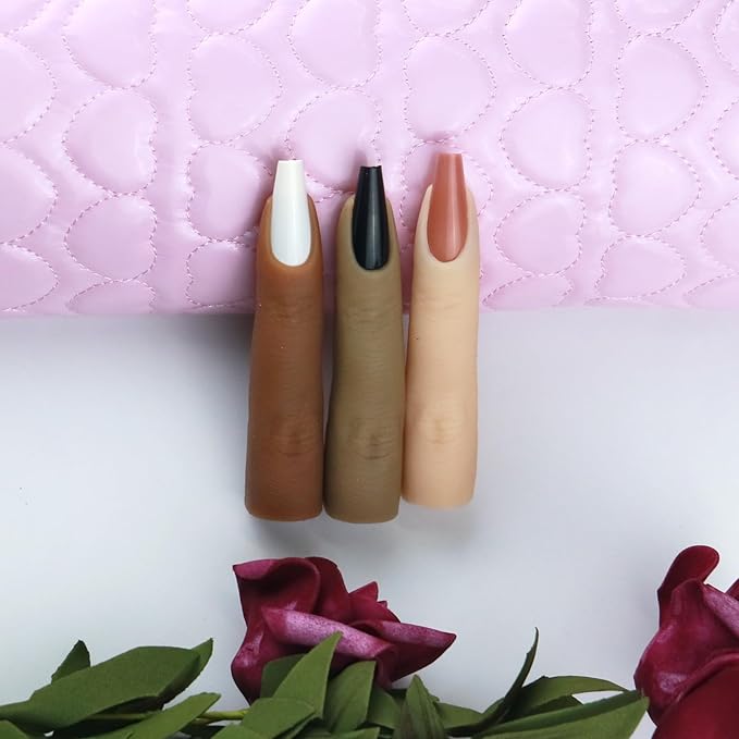 Silicone Fake Finger to Practice Fake Nails, Bendable Nail Practice Fingers Hand, Silicone Practice Fingers for Acrylic Nails,Life Size Nail Training Finger for DIY Nails(Color 2)