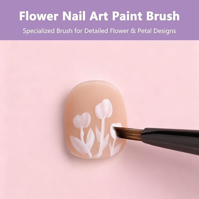 Nail Paint Brush for Design Art Petal Flower Brushes for Nails Thin Round Gel Painting Brush Set 3D Detail Liner and Triangle Brushes for Acrylic Blending and Professional Nail Art Painting