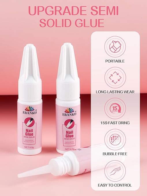 EBANKU Nail Glue Bulk for Press On Nails, 10PCS Super Strong Glue for Fake Nails Professional Adhesive Super Bond Fast Drying Glues Long Lasting No Need for UV Lamp (10 x 15ML)