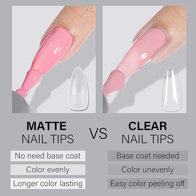 AILLSA Almond Full Cover Nail Tips Upgraded Matte Prefiled Gel Nails Tips False Gelly Press on Soft Nail Tip Medium Almond Shaped Nails for Nail Extensions DIY Holiday Gift (240Pcs 10 Sizes)