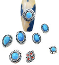 50pcs Western Nail Art Jewelry 3D Turquoise Jewelry Vintage Mixed Oval Blue Pink Marble Nail Art Jewelry for Nail Phone Case Halloween Wedding Party Decoration DIY