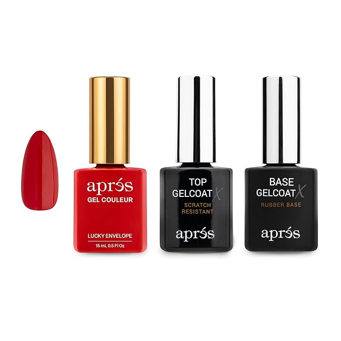 APRÉS Gel Couleur Trio Set - Gel Color, Base Coat, Non-Wipe Top Coat (15ml), Nail Polish Bundle (Lucky Envelope)