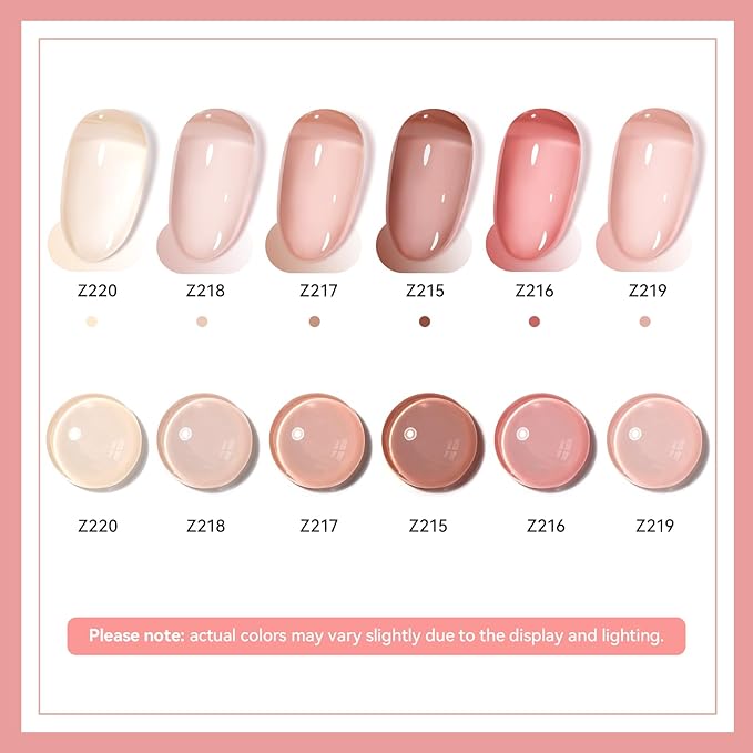 Nude Nail Polish Set 6 Colors Neutral Beige Nude Rose Pink Brown Sheer Pink Jelly Nail Polish, Quick Dry, Non-Toxic, Rich in Castor Oil, Professional Nail Art DIY at Home Gift for Women
