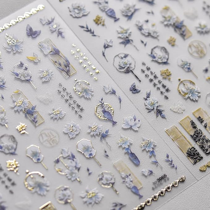 2Sheets 5D Flower Nail Sticker Nail Art Decals for Chinese Antique Style Spring Flowers Manicure Nail Supplies (Flower Two)