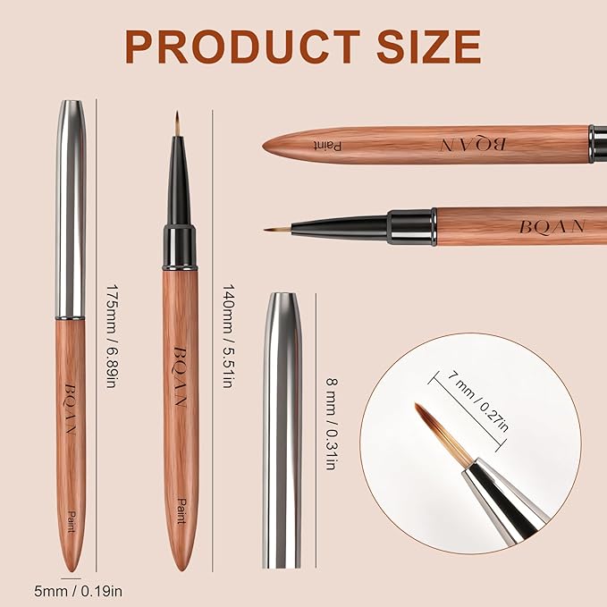 BQAN 1Pcs Nail Art Brushes Nail Paint Brush for Lines, Flower, Petal & Leaves Gel Polish Nails Design Painting Tool with Wooden Handle Salon DIY at Home