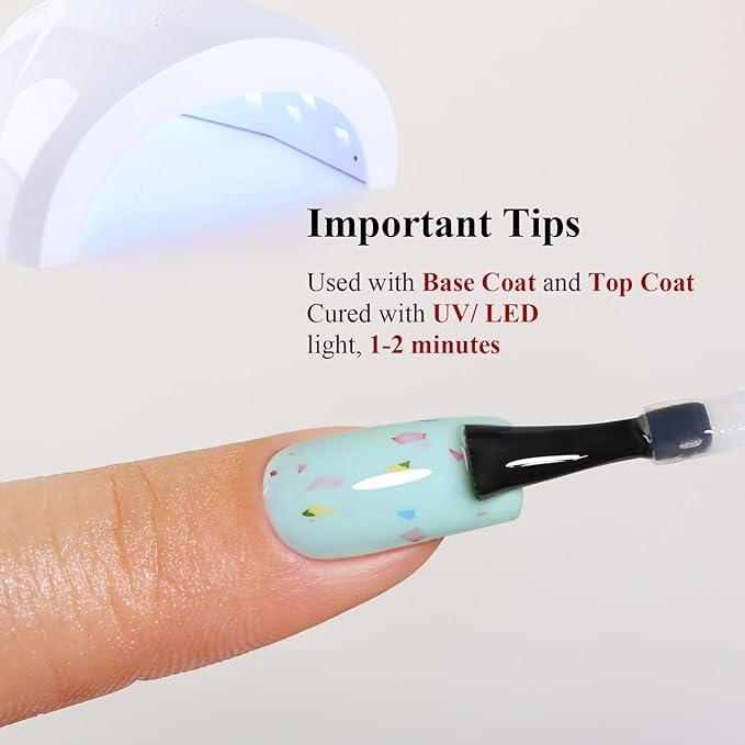 Pastel Gel Polish,0.5 Fl Oz Light Green Flake Glitter Gel Nail Polish Macaron Spring Summer LED UV Speckled Sparkle Art Starter Manicure Salon DIY Nail