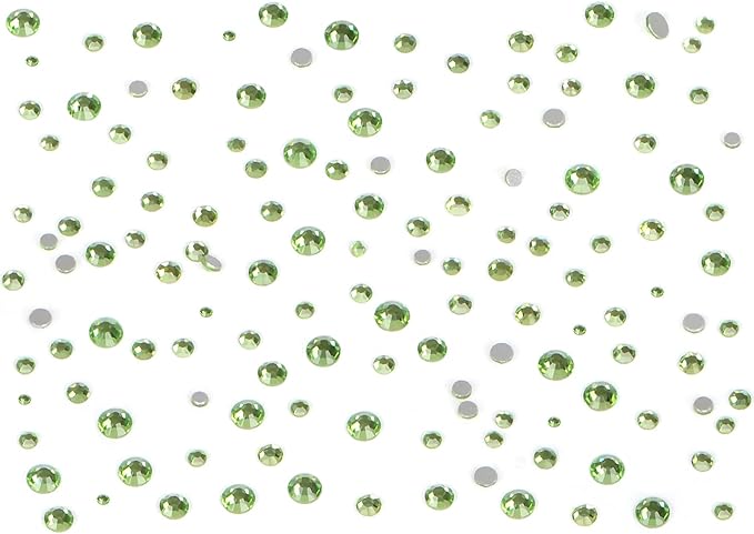 Bymitel 7200 Pieces 6 Mixed Sizes Glue Fix on Glass Rhinestones Round Crystal Gems Flatback for DIY Jewelry Making with one Picking Pen(6-Sizes 7200PCS, Peridot)