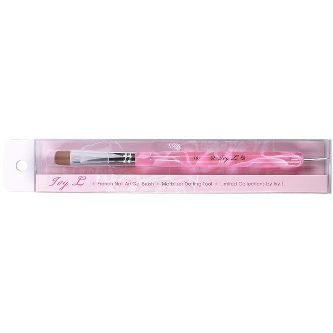 Ivy L Premium 2 Way French Gel Acrylic Nail Art Kolinsky Brush with Dotting Tool for Professional Manicure Cuticle Clean up Nail Art Design (Size # 16, Pink Marble)