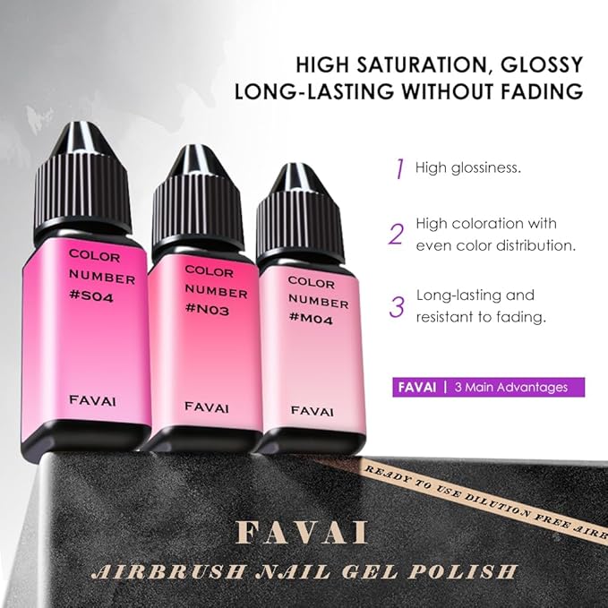 FAVAI Airbrush Gel Nail Polish, 24 Colors, No Dilution,Acetone-Free,French Manicure,Ombre Nail Art,DIY,Salon Quality Nail Supplies,Perfect Gifts for Girls & Women
