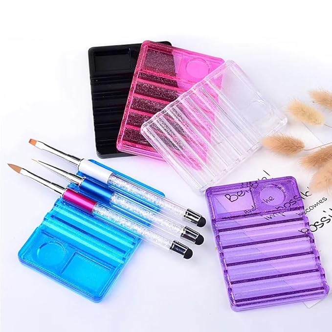 3 Pieces Nail Art Pen Holder Plastic Nail Pen Holder Rectangle Nail Art Brush Holder Nail Art Brush Stand Nail Drawing Brush Pen Holder Nail Art Painting Pen Brush Stand(Multicolor)
