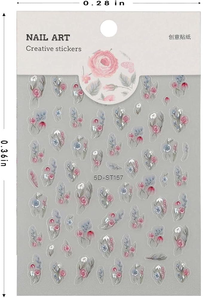 Stickers para Uñas Nail Stickers Self-Adhesive Sticker para Uñas Colorful 3D Flower Calcomanías Floral Nail Stickers Art Design Accessories Hight Quality 8 Sheets