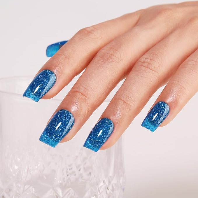 Imtiti Glitter Gel Nail Polish, 0.5 Fl Oz Sky Blue Iridescent Glitter Gel Polish Soak Off LED UV Diamond Sparkle DIY Nail Art Starter Manicure Salon