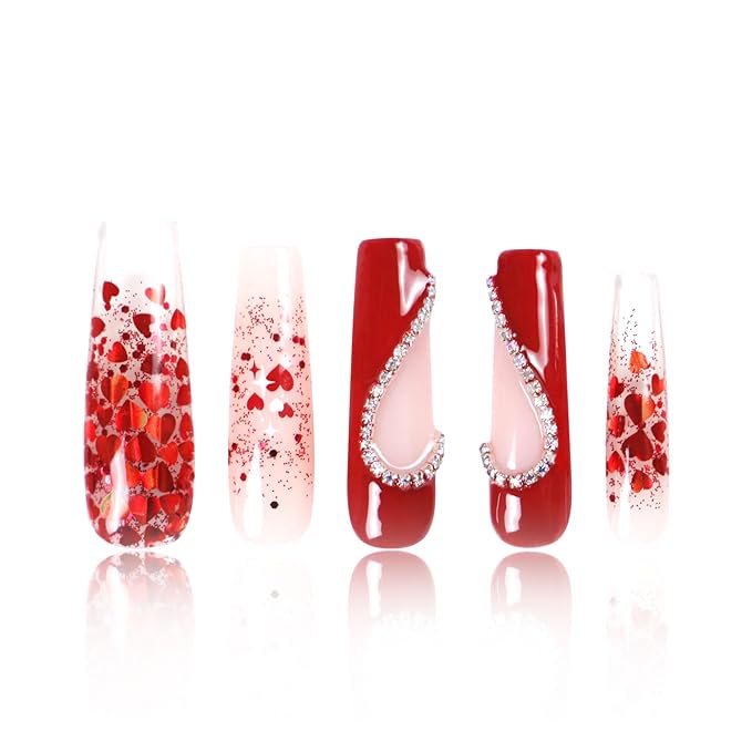 LOVFUL Press on Nails Love Day Exclusive | Handmade with Full Covered Crystals | Reusable Full Cover Nails | Square Mid length 1.7 in | H154-S