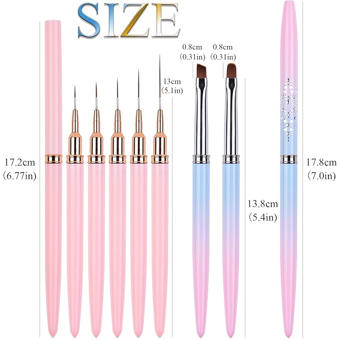 7pcs Nail Art Brushes, Nail Art Liner Brushes Sizes 4/8/12/20/25mm, Oval & Angled Nail Art Clean Up Brushes for Clean Polish Mistake On The Cuticles