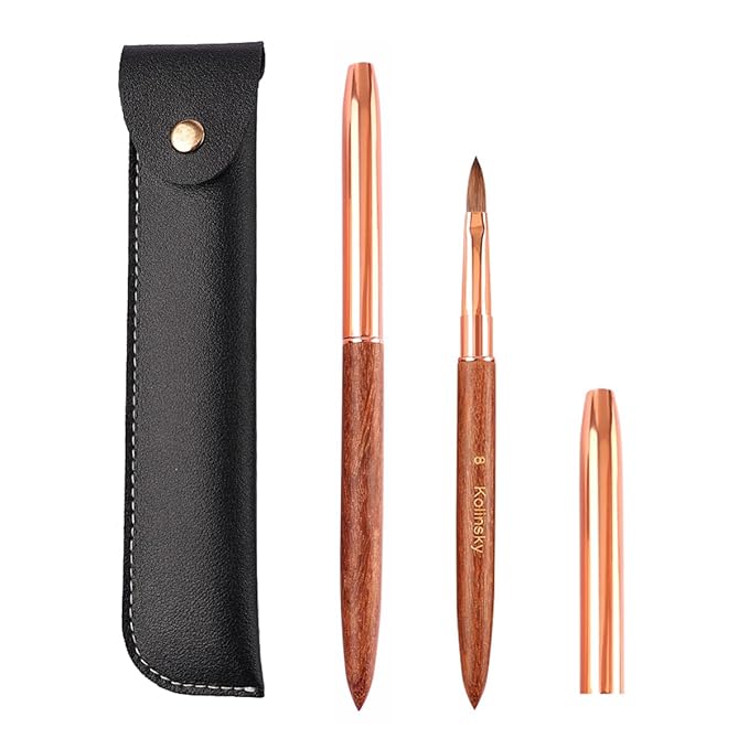 100% Pure Kolinsky Acrylic Nail Brush Size 8 for Acrylic Application - Acrylic Powder Brush for Nail Art Professional Salon Quality Acrylic Powder Brush for Nail Art Extension (Rose Gold Wood)