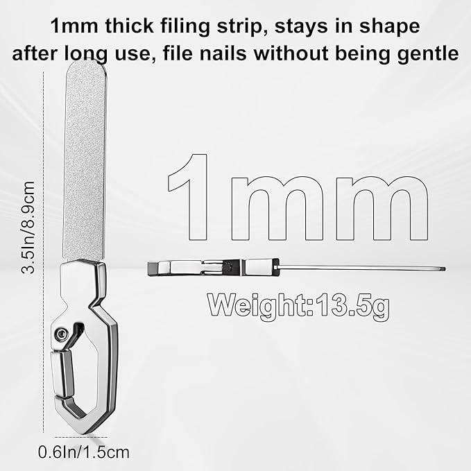 Keychain Metal Nail File for Natural Nails, Stainless Steel Fingernail & Toenail Shaping Tool for Men & Women, Keychain Design Durable & Portable for Home & Travel (Silver)