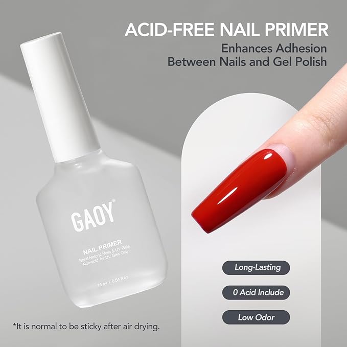 GAOY Nail Dehydrator and Primer, 2 Pcs Acid-Free Natural Nail Prep Dehydrate and Bond Primer Set, for Gel Nail Polish