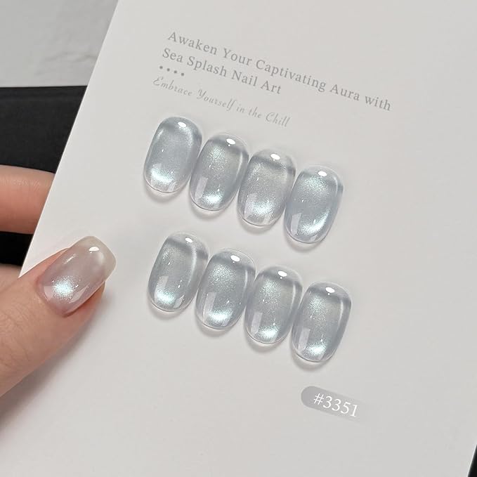GAOY Cat Eye Gel Nail Polish Set with Magnet, 6Pcs Silver Blue Green Icy Summer Holographic Cat Eye, Reflective Translucent UV Gel, Sea Splash