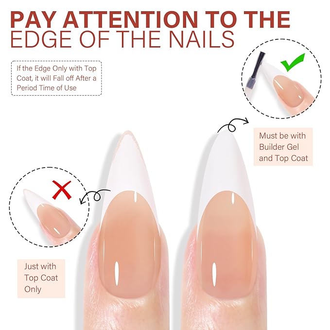 AILLSA French Gel Nail Tips, 180 Pcs French Tip Press On Nails Long Almond Brown, Pre-Applied Primer & Base Coat, No Need File, Long Almond Nails Tips, Fake Nails for Nail Art DIY 15 Sizes