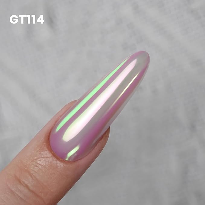 Yokefellow GleamTap Cushion Aurora Chrome Nail Powder -Mermaid Aurora Effect,Nail Art Glitter Decoration for Home DIY Salon Manicure (GT114 Reverie/Green Pink with Pink Green Sheen)