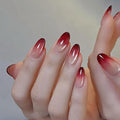 Ombre Press on Nails - Short Oval Red Ombre Fake Nails Press ons with Cat Eye Designs, Glossy Acrylic Nails Full Cover Reusable Glue on Nails for Women Manicure 24Pcs