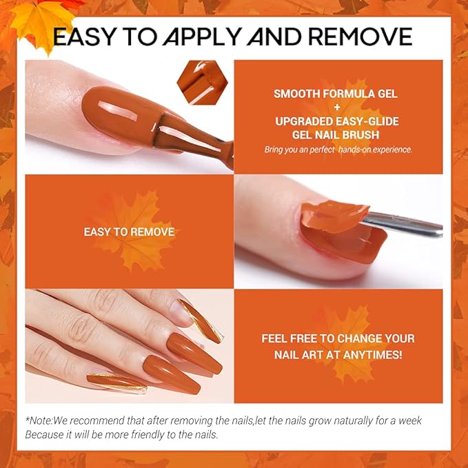 modelones Fall Gel Nail Polish Set, 6 Colors Orange Yellow Brown Glitter Gel Polish Soak Off Nail Kit Manicure DIY Nail Art Salon Home Gift for Women Girls