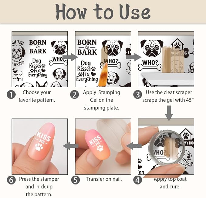 UNICRAFTALE 3Pcs Cute Dog Nail Stamp Plates Set Pets Animals Nail Stamping Plate Puppy Love Image Nail Stencils Dog Paws Design Nail Art Stamping Template with Nail Scraper for Dog Lover Manicure