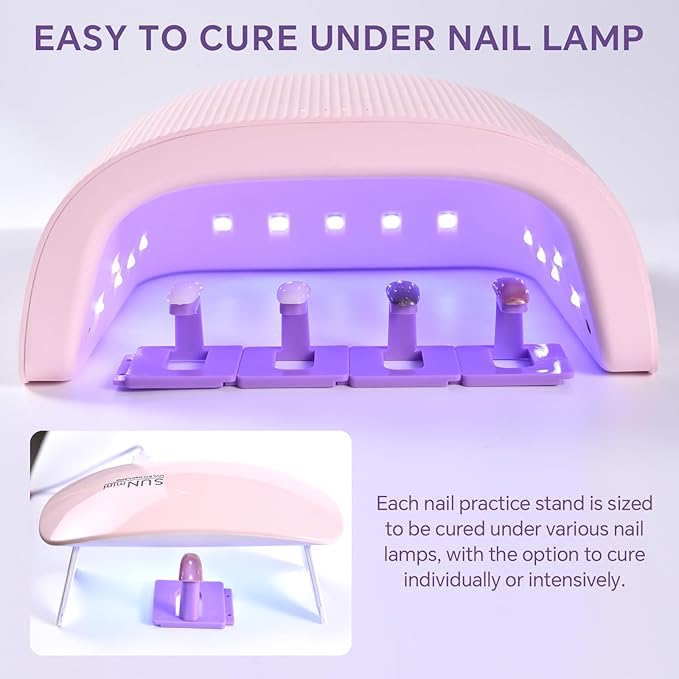 10PCS Plastic Nail Display Stands with Holes Nail Training Frame with 110Pcs Practice Nail Tips, Spliced Stand for Gel Nail Polish DIY Nail Practice Display Tool, White