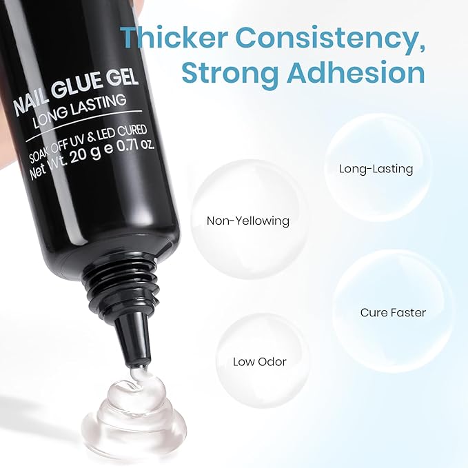 Beetles Tipex Nail Glue Gel 20g, Solid UV Nail Glue for Tipex Instant Apex Nail Tips, No Hand-Hold Needed, Strong Hold 28+ Days, Bubble-Free Adhesion, Beginner-Friendly Soak Off Nail Extension Glue