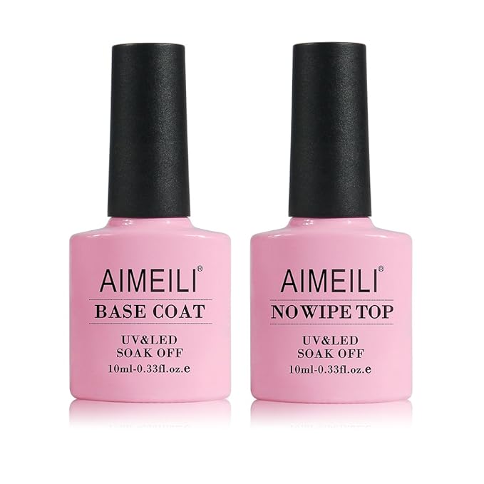 AIMEILI Hot Pink Neon Gel Nail Polish, and No Wipe Top and Base Coat Set