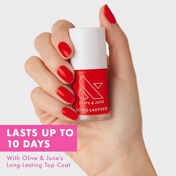 Olive & June Long Lasting Nail Polish | Plump Gel-Like Finish No Lamp Needed | Lasts up to 10 days | Salon-Quality 15-Free Vegan & Cruelty-Free Chip-Resistant | CV Cherry Red