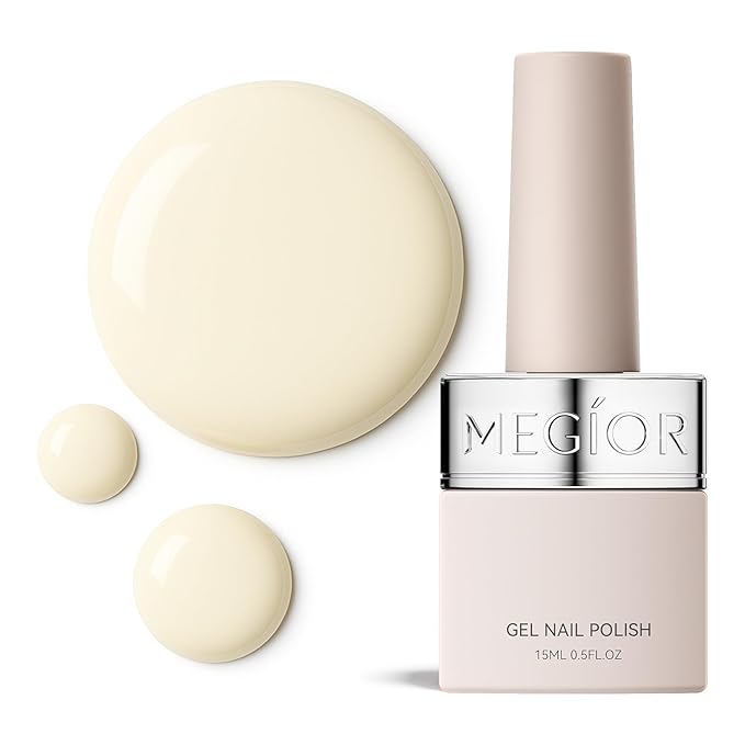 MEGIOR Ivory Gel Nail Polish 0.5 Fl Oz Milky White Soak Off UV LED Lamp Light Cure Gel Polish Kit for Salon and Nail Art Starter Manicure DIY at Home