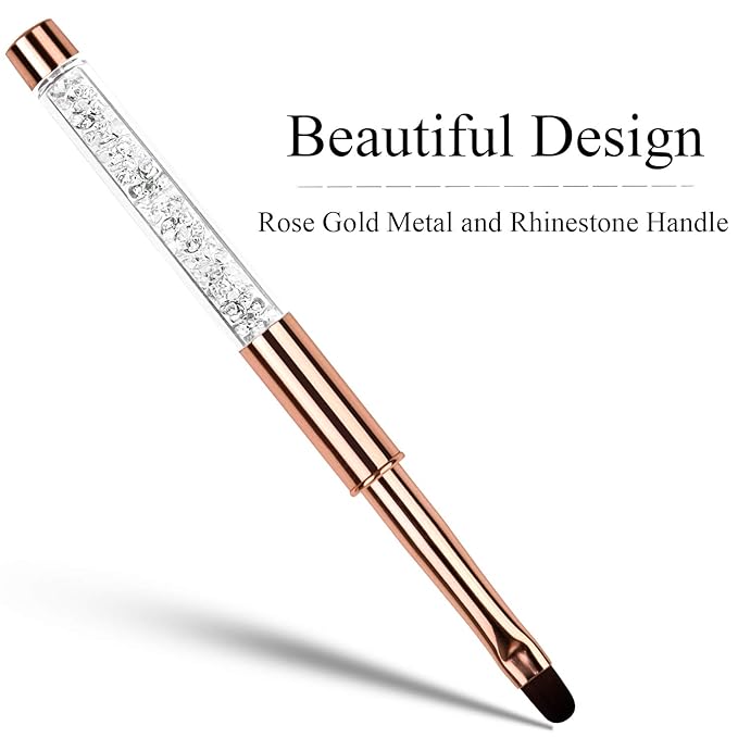 1Pcs Oval UV Gel Nail Brush Rhinestone Handle Professional Nail Art Tools Size 8 Rose Gold