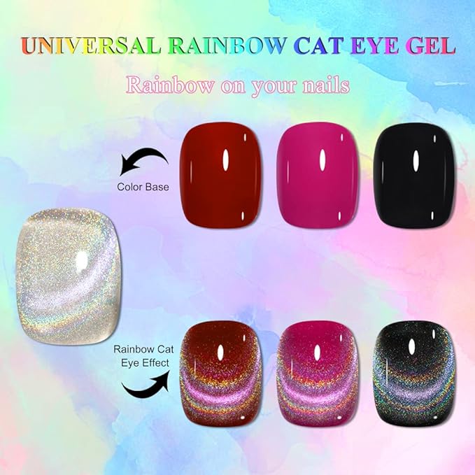 MIZHSE 10ml Universal Rainbow Cat Eye Gel Nali Polish Laser Holographic 9D Cat Eye Gel Polish Soak Off LED U V Gel Nail Art Varnish with Magnetic