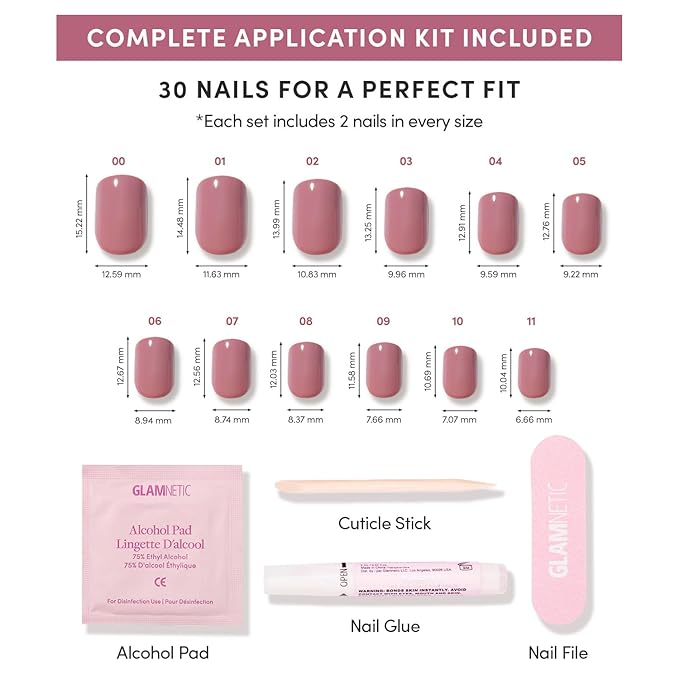 Glamnetic Press On Nails - Mauve Cutie | Super Short Muted Purple Fake Nails, Salon Quality | Extra Short Length, 12 Sizes - 30 Nail Kit with Glue